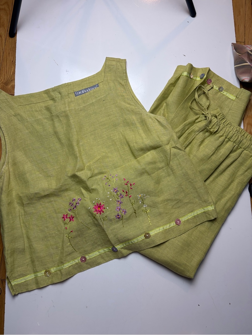 Carol Anderson California linen green set sz S